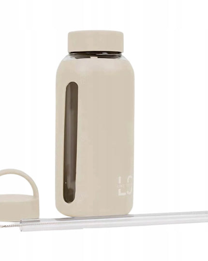 „Line Sport“ stiklinis vandens butelis su dviem dangteliais, 800 ml, smėlio spalvos