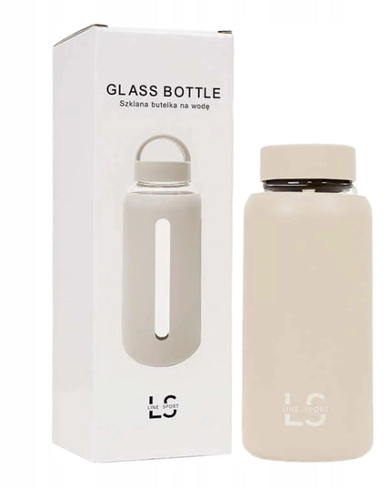 „Line Sport“ stiklinis vandens butelis su dviem dangteliais, 800 ml, smėlio spalvos