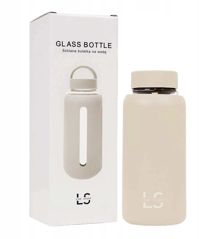 „Line Sport“ stiklinis vandens butelis su dviem dangteliais, 800 ml, smėlio spalvos