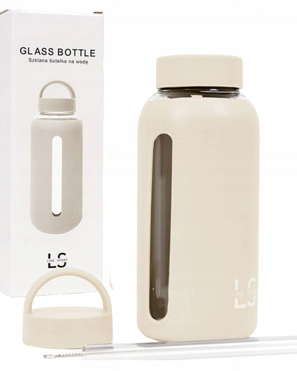 „Line Sport“ stiklinis vandens butelis su dviem dangteliais, 800 ml, smėlio spalvos