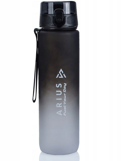 Arius sportinė gertuvė, 1 l, su motyvacine valandų skale, juoda ir balta