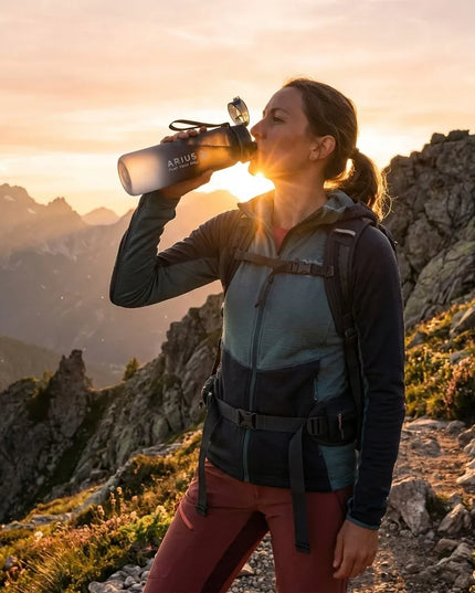 Arius sportinė gertuvė, 1 l, su motyvacine valandų skale, juoda ir balta