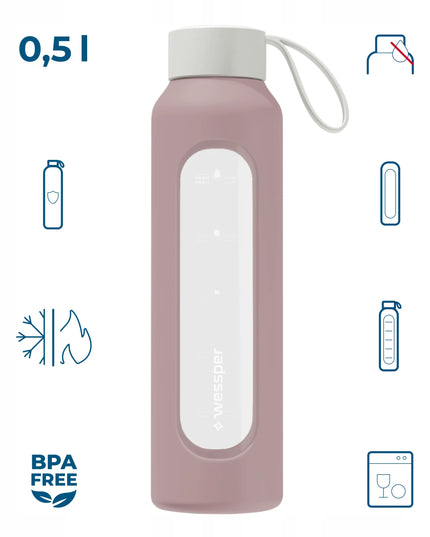 Wessper B1 BOROSILICATE stiklinis butelis, 500 ml, sandarus, su silikoniniu dėklu