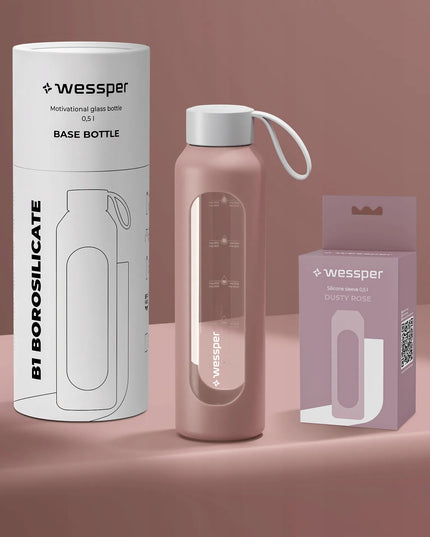 Wessper B1 BOROSILICATE stiklinis butelis, 500 ml, sandarus, su silikoniniu dėklu