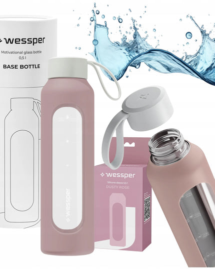 Wessper B1 BOROSILICATE stiklinis butelis, 500 ml, sandarus, su silikoniniu dėklu