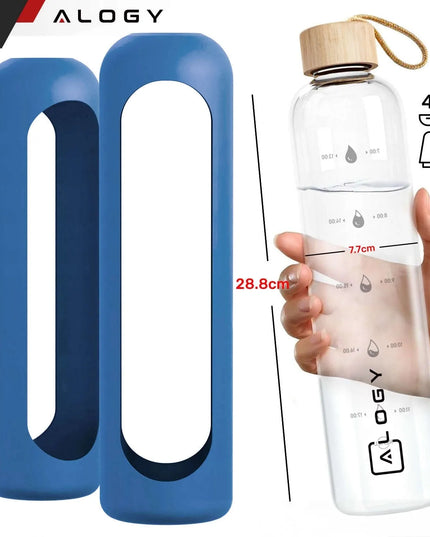 Alogy Motivational Glass Water Bottle 1L motyvacinis stiklinis vandens butelis, 1000 ml, mėlynas, su dėklu