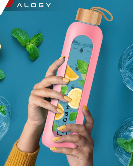 Alogy motyvacinė stiklinė gertuvė vandeniui ir gėrimams, 1 000 ml, su dėklu