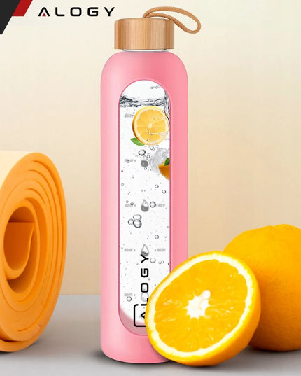 Alogy motyvacinė stiklinė gertuvė vandeniui ir gėrimams, 1 000 ml, su dėklu