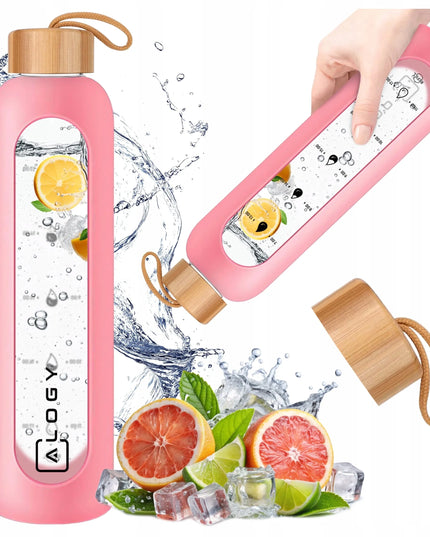Alogy motyvacinė stiklinė gertuvė vandeniui ir gėrimams, 1 000 ml, su dėklu