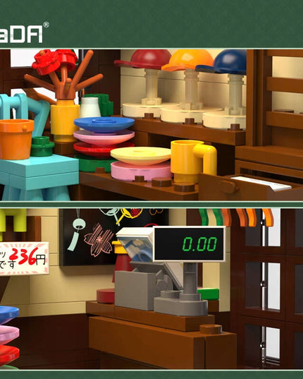 CADA Japoniškos parduotuvės "Kitty" LED šviesa statybiniai blokeliai 921 elementas