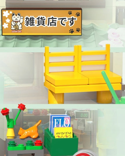 CADA Japoniškos parduotuvės "Kitty" LED šviesa statybiniai blokeliai 921 elementas