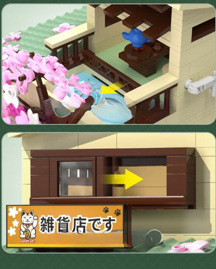 CADA Japoniškos parduotuvės "Kitty" LED šviesa statybiniai blokeliai 921 elementas