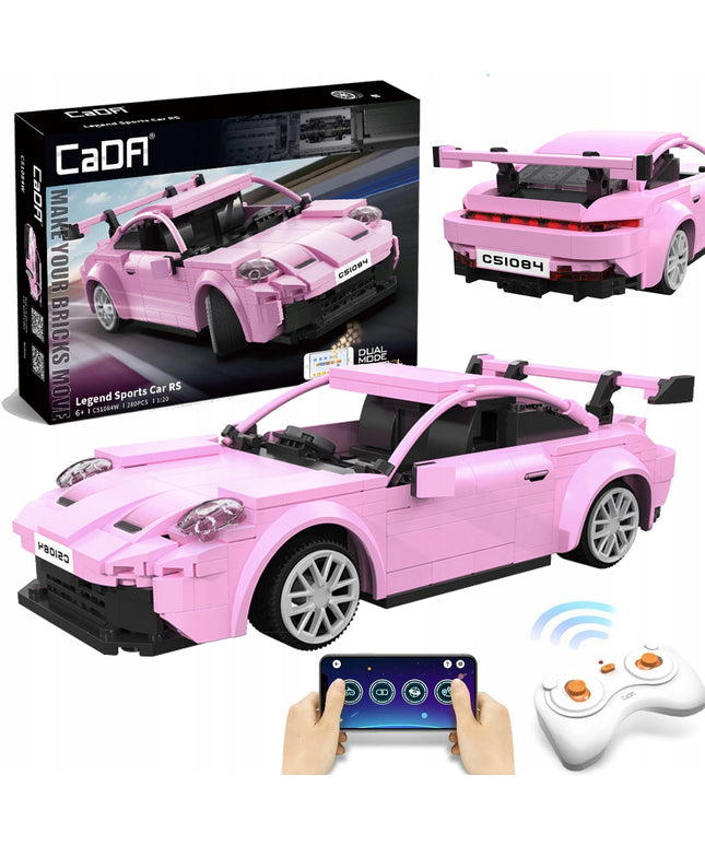 CADA Konstruktoriaus rinkinys: Sportinio automobilio modelis "Legend Sport", Rožinis, RC, Dvigubo režimo, 280 elementų