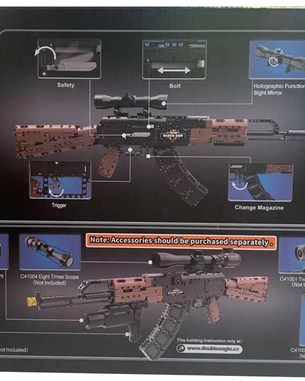 CADA Statybinių blokelių rinkinys Šautuvas AK-47 KALASHNIKOV 738 EL. Didelis