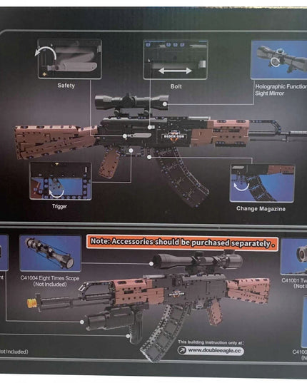 CADA Statybinių blokelių rinkinys Šautuvas AK-47 KALASHNIKOV 738 EL. Didelis