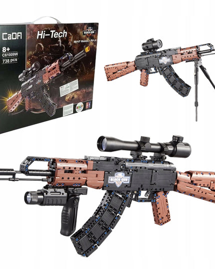 CADA Statybinių blokelių rinkinys Šautuvas AK-47 KALASHNIKOV 738 EL. Didelis