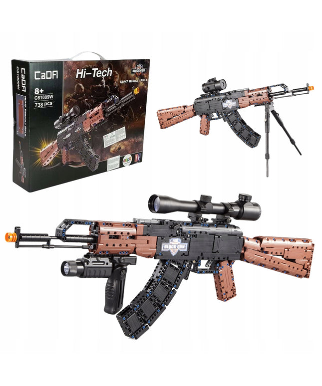 CADA Statybinių blokelių rinkinys Šautuvas AK-47 KALASHNIKOV 738 EL. Didelis