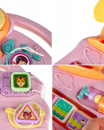 Vaikiškas vežimėlis-stūmiklis 5in1, krepšinio lenta, interaktyvus edukacinis stalas vaikui