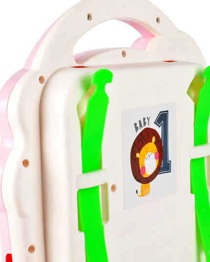 Vaikiškas vežimėlis-stūmiklis 5in1, krepšinio lenta, interaktyvus edukacinis stalas vaikui