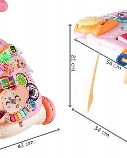 Vaikiškas vežimėlis-stūmiklis 5in1, krepšinio lenta, interaktyvus edukacinis stalas vaikui