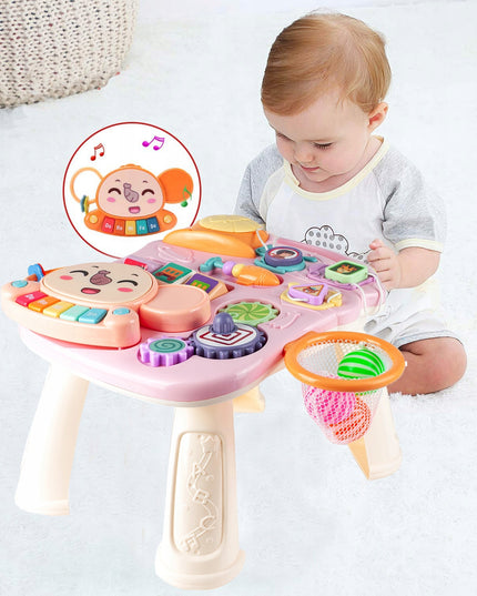 Vaikiškas vežimėlis-stūmiklis 5in1, krepšinio lenta, interaktyvus edukacinis stalas vaikui