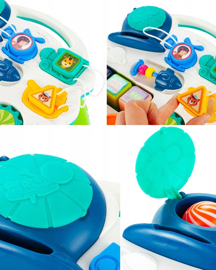 5IN1 "PASIDARYK PATS" STUMIAMAS VEŽIMĖLIS EDUKACINIS STALIUKAS INTERAKTYVUS SKYDĖLIS SU KREPŠIAIS VAIKAMS