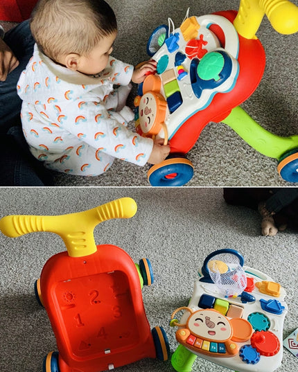 5IN1 "PASIDARYK PATS" STUMIAMAS VEŽIMĖLIS EDUKACINIS STALIUKAS INTERAKTYVUS SKYDĖLIS SU KREPŠIAIS VAIKAMS