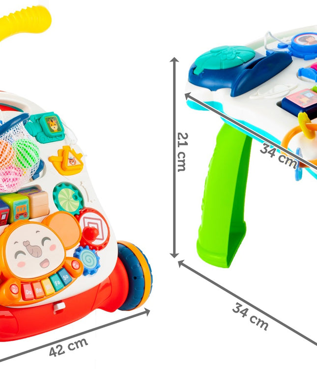 5IN1 "PASIDARYK PATS" STUMIAMAS VEŽIMĖLIS EDUKACINIS STALIUKAS INTERAKTYVUS SKYDĖLIS SU KREPŠIAIS VAIKAMS