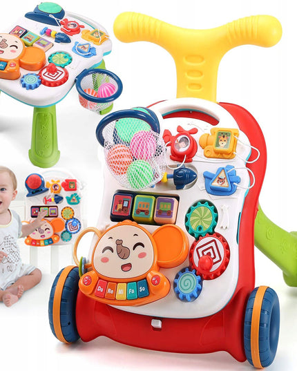 5IN1 "PASIDARYK PATS" STUMIAMAS VEŽIMĖLIS EDUKACINIS STALIUKAS INTERAKTYVUS SKYDĖLIS SU KREPŠIAIS VAIKAMS