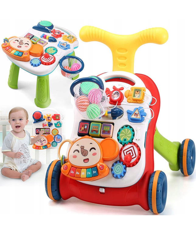 5IN1 "PASIDARYK PATS" STUMIAMAS VEŽIMĖLIS EDUKACINIS STALIUKAS INTERAKTYVUS SKYDĖLIS SU KREPŠIAIS VAIKAMS