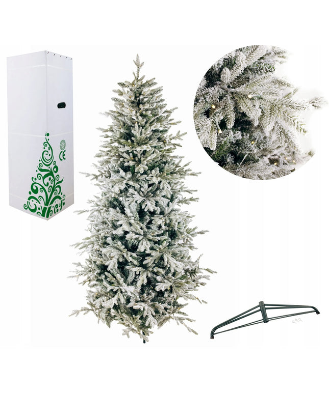 Dirbtinė eglutė Arkties eglė, snieguota, PE+PVC, 225 cm su LED lemputėmis