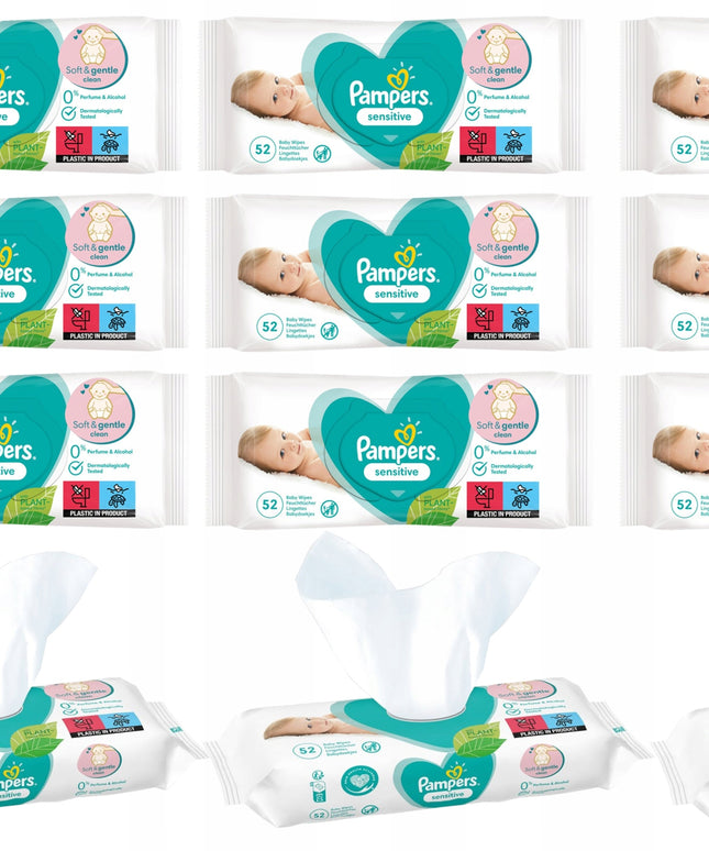Hipoalerginės drėgnos servetėlės vaikams PAMPERS SENSITIVE 52 vnt. - 12 pakuočių