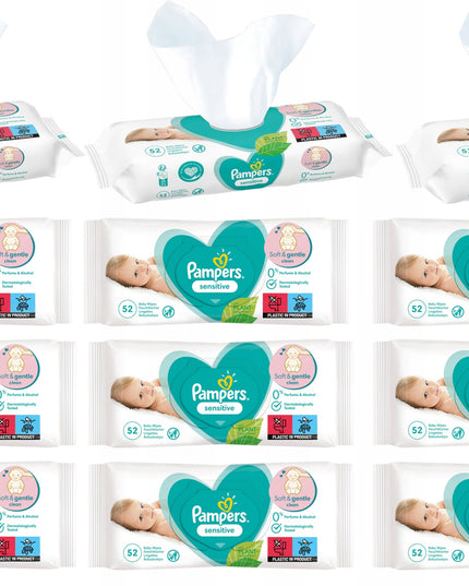Hipoalerginės drėgnos servetėlės vaikams PAMPERS SENSITIVE 52 vnt. - 12 pakuočių