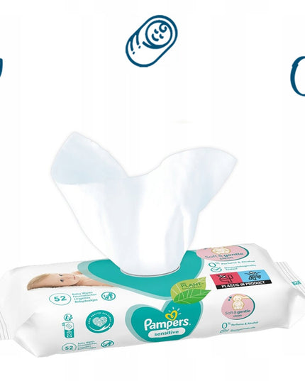 Hipoalerginės drėgnos servetėlės vaikams PAMPERS SENSITIVE 52 vnt. - 12 pakuočių