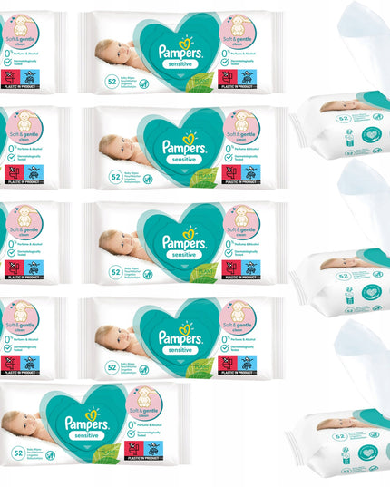 Hipoalerginės drėgnos servetėlės vaikams PAMPERS SENSITIVE 52 vnt. - 12 pakuočių