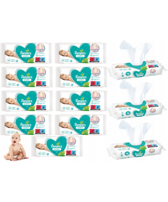 Hipoalerginės drėgnos servetėlės vaikams PAMPERS SENSITIVE 52 vnt. - 12 pakuočių