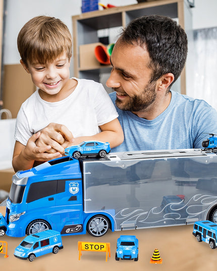 Sunkvežimis Vilkikas Policija Automobiliai Sraigtasparnis TIR Su Mašinėlėmis Lagaminas