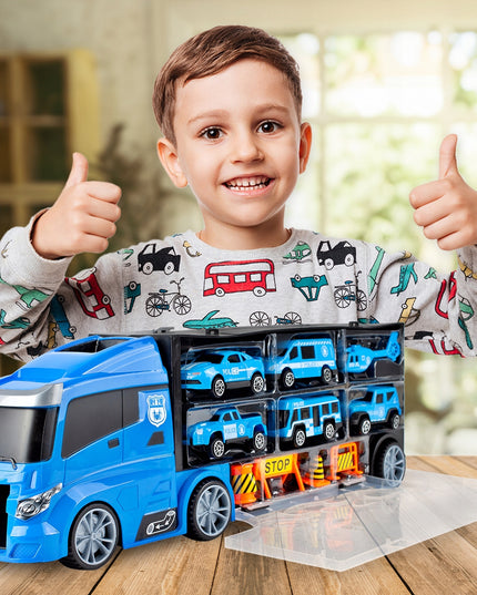 Sunkvežimis Vilkikas Policija Automobiliai Sraigtasparnis TIR Su Mašinėlėmis Lagaminas