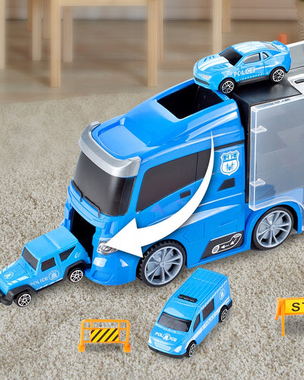 Sunkvežimis Vilkikas Policija Automobiliai Sraigtasparnis TIR Su Mašinėlėmis Lagaminas