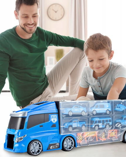 Sunkvežimis Vilkikas Policija Automobiliai Sraigtasparnis TIR Su Mašinėlėmis Lagaminas