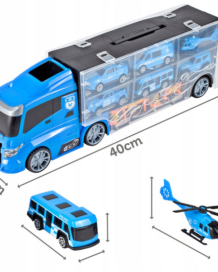 Sunkvežimis Vilkikas Policija Automobiliai Sraigtasparnis TIR Su Mašinėlėmis Lagaminas