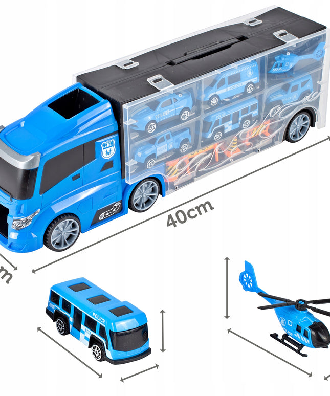 Sunkvežimis Vilkikas Policija Automobiliai Sraigtasparnis TIR Su Mašinėlėmis Lagaminas