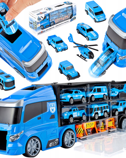 Sunkvežimis Vilkikas Policija Automobiliai Sraigtasparnis TIR Su Mašinėlėmis Lagaminas