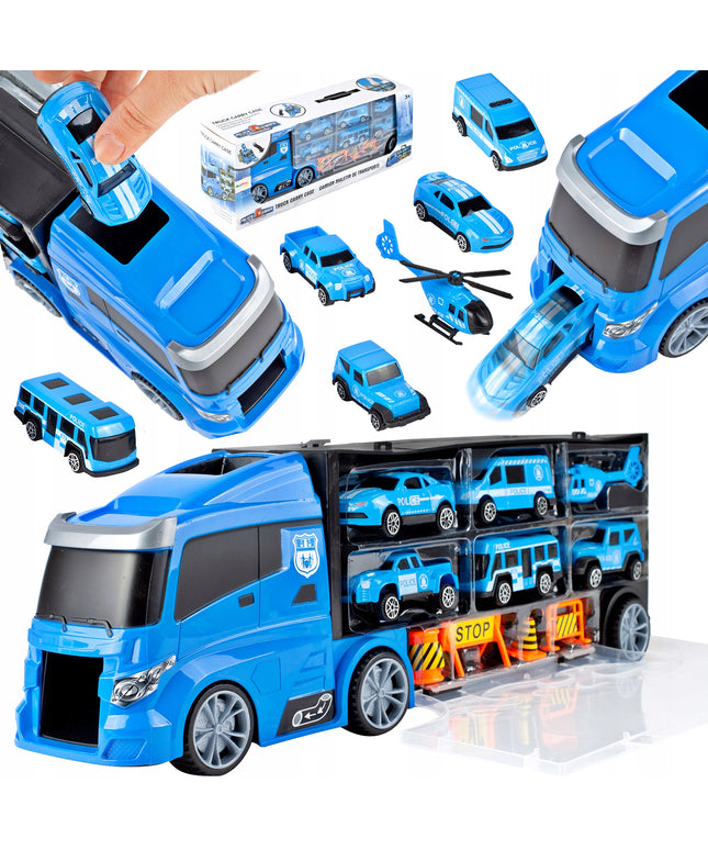 Sunkvežimis Vilkikas Policija Automobiliai Sraigtasparnis TIR Su Mašinėlėmis Lagaminas