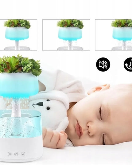 CONBLOM lietaus efekto oro drėkintuvas su LED funkcija, 450 ml, baltas, su nuotolinio valdymo pultu ir laikmačiu