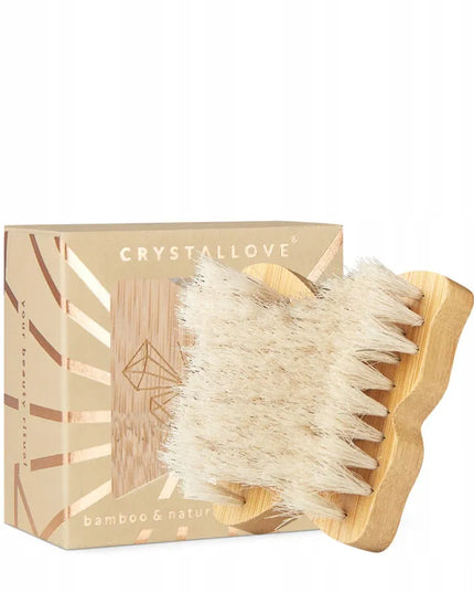 CRYSTALLOVE BUTTERFLY kelioninio dydžio bambukinis veido ir krūtinės masažo šepetėlis