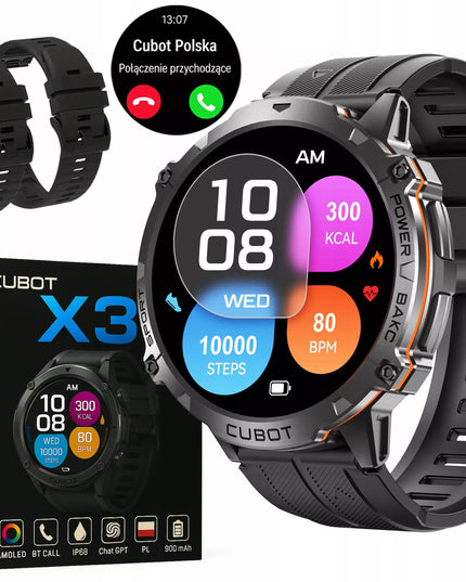 Cubot X3 AMOLED išmanusis laikrodis vyriškas, su pokalbių funkcija, tvirtas, atsparus vandeniui