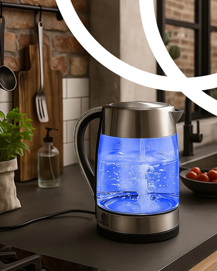 RETOO elektrinis stiklinis belaidis virdulys, 1,7 l, LED apšvietimas, 2200 W, plieninis