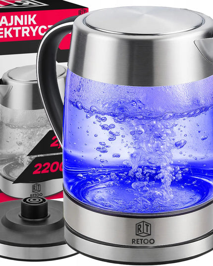 RETOO elektrinis stiklinis belaidis virdulys, 1,7 l, LED apšvietimas, 2200 W, plieninis
