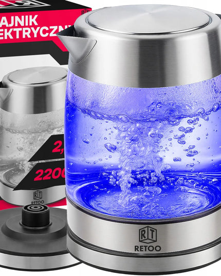 RETOO elektrinis stiklinis belaidis virdulys, 1,7 l, LED apšvietimas, 2200 W, plieninis
